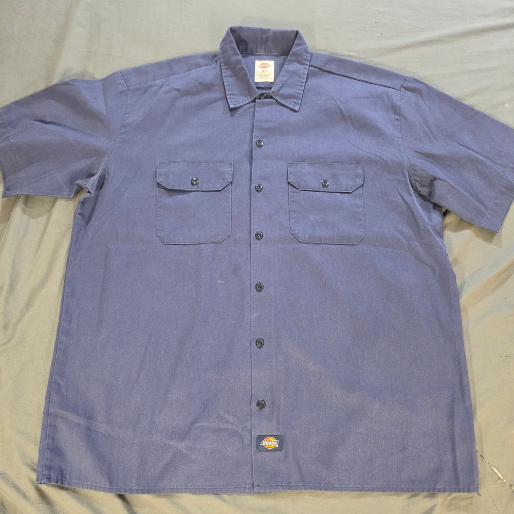 Dickies Mens XL Short Sleeve Work Shirt Navy Blue Button Down 1574NV